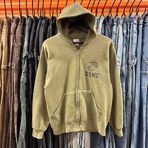 Vintage 90s USMC Zip Up Hoodie Medium Heavyweight Soffe Marine Corps